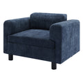 Modern Oversized Armchair Comfy Accent Chair Single Sofa For Living Room Bedroom Office Apartment, Woven Velvet Fabric, Blue Blue Wood