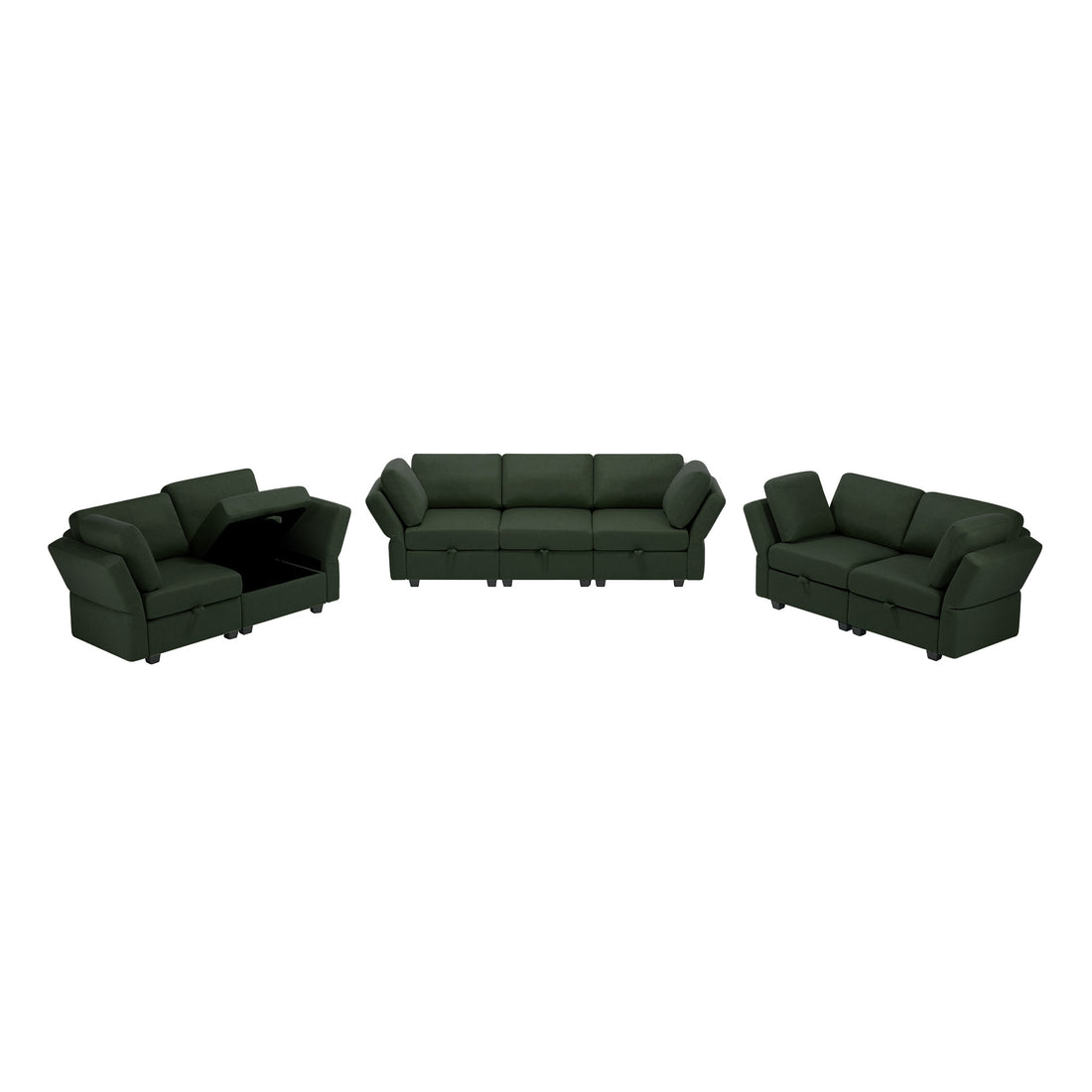 Living Room Furniture 7 Piece Set Including One 3 Seater Sofa And Two 2 Loveseatsadjustable Arms And Backs Comforty Sofas & Couches With Comfy Seat And Arm Cushions Green Green Polyester 7 Seat