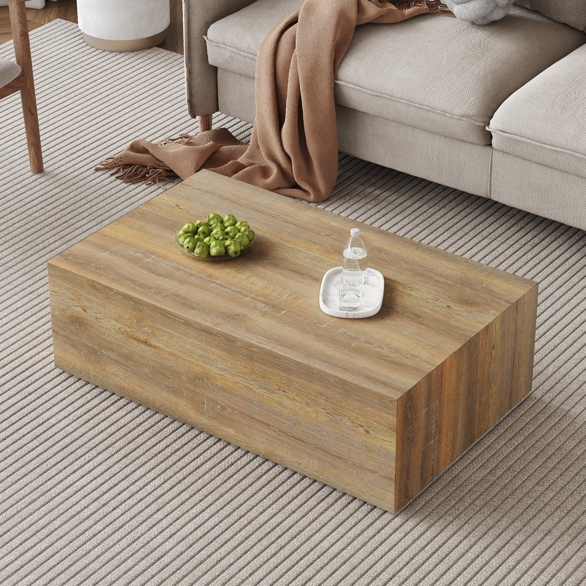 Elevate Your Living Space With This Modern Mdf Coffee Table That Showcases Smooth, Light Wood Color Texture Patterns. It Is Characterized By Stylish Design.39.3*23.6*12 Wood Mdf