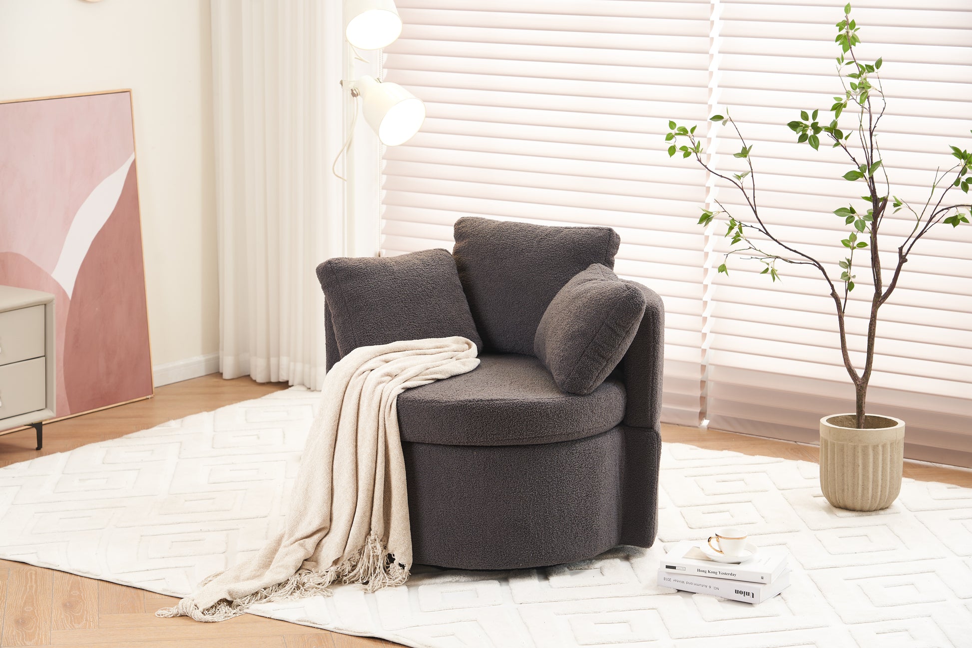 029 Teddy Fabric Swivel And Storage Chair With Back Cushion For Living Room,Dark Gray Dark Gray Primary Living Space Modern Foam Teddy
