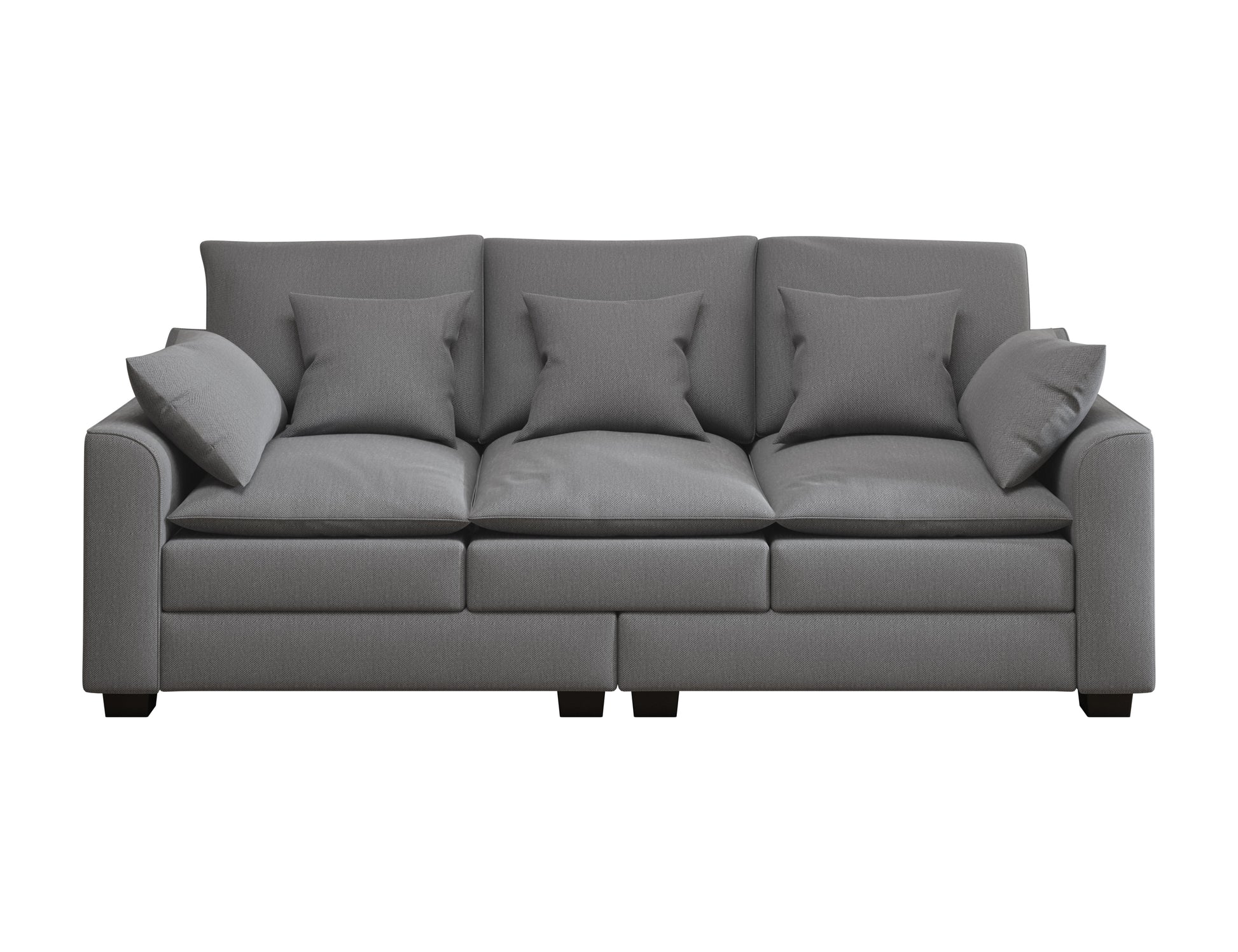 78.7" Sofa Couch 3 Seater Sofa With Pillows Polyester Upholstery Duck Down Filled Cushion Sofa For Living Room Apartment,Grey Grey Polyester Wood Primary Living Space Soft Cushion Back Foam Polyester 3 Seat