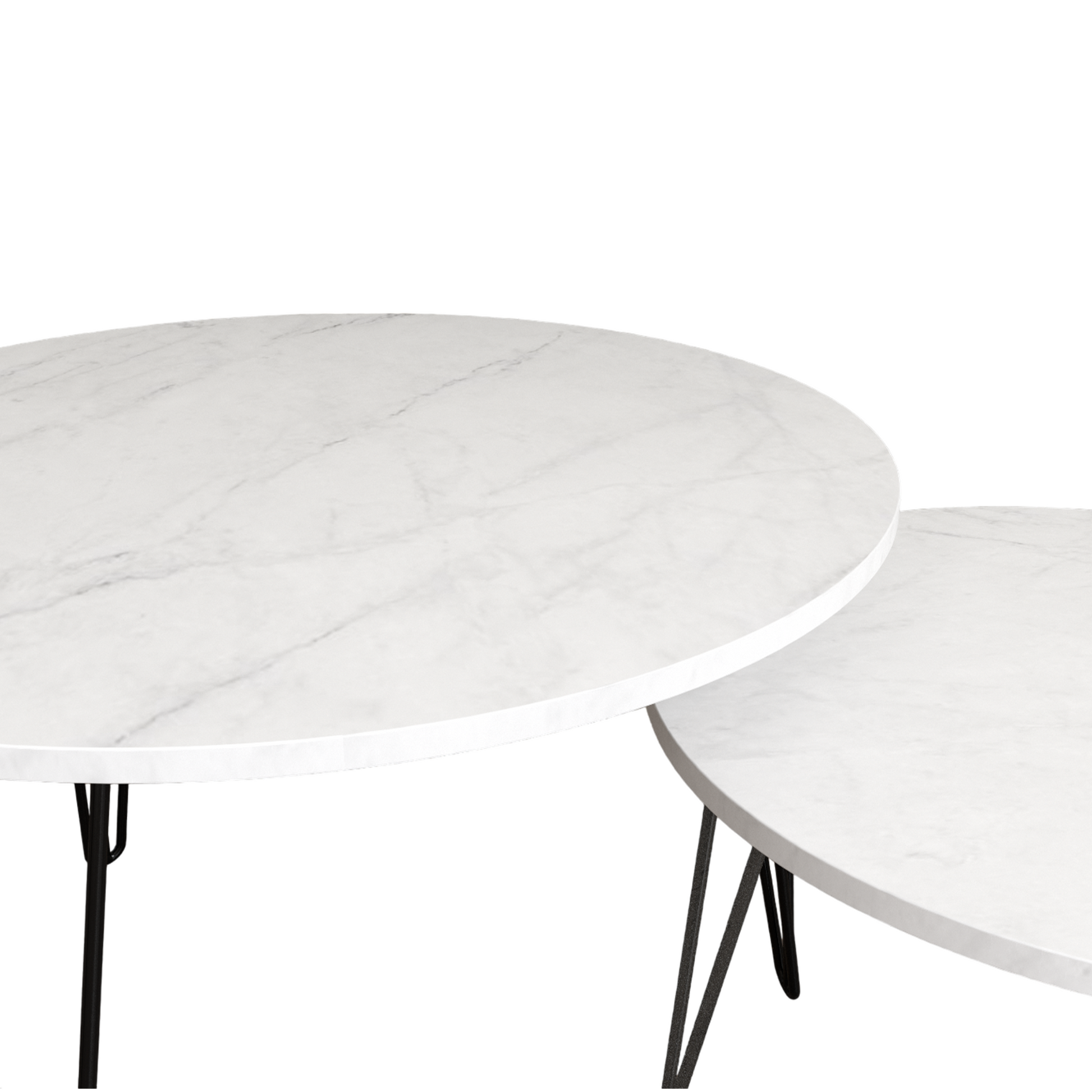 27.56'' Round Nesting Coffee Table Set Of 2, Circular Nesting End Table Set, Round Marble Tabletop, And Sturdy Metal Base For Living Room, Bedroom, White White Round Wood Metal