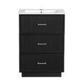 24 Inch Bathroom Vanity With Ceramic Sink Set, Modern Freestanding Bathroom Storage Cabinet With 2 Drawers, Floor Standing Bath Vanity Combo, Black Black Mdf