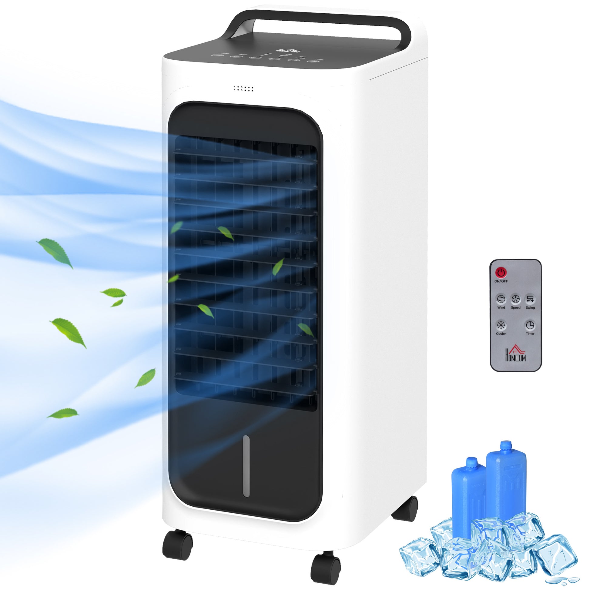 Homcom 26" Evaporative Air Cooler With Ice Packs, 3 In 1 Ice Cooling Fan, Portable Swamp Cooler With Water Tank, Timer, 90 Oscillating, Remote, For Home Office Bedroom White Abs