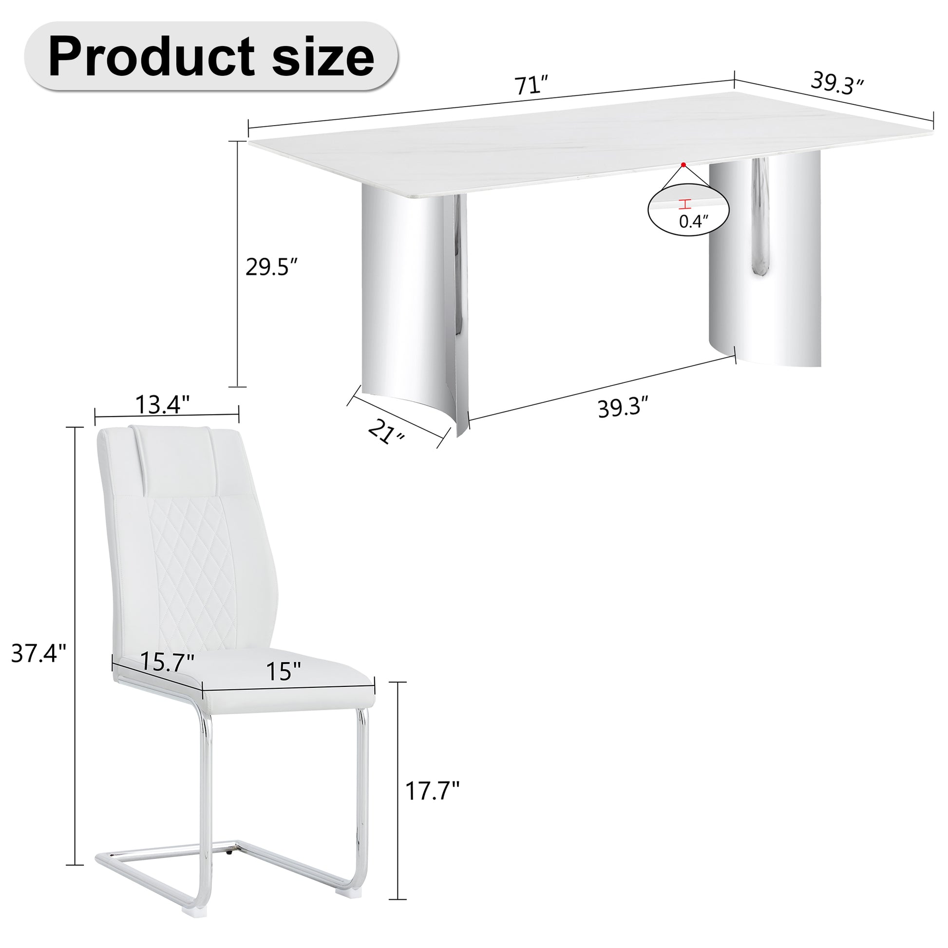 Table And Chair Set, Modern And Minimalist Dining Table. Imitation Marble Glass Sticker Desktop, Stainless Steel Legs, Stable And Beautiful. Comfortable Pu Seats. Dt 69 Silver Glass