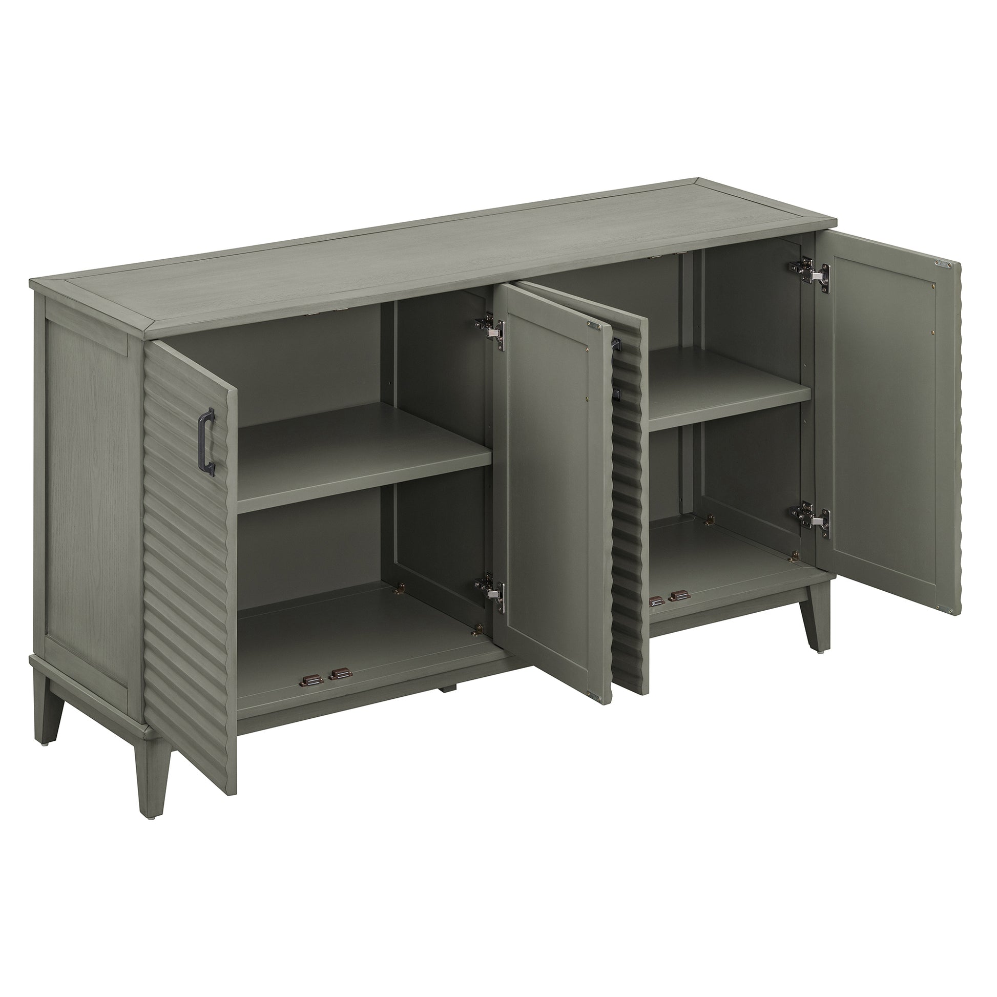 Sideboard With 4 Door Large Storage Buffet With Adjustable Shelves And Metal Handles For Kitchen, Living Room, Dining Room Antique Gray Antique Gray Solid Wood Mdf