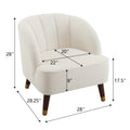 Upholstered Barrel Accent Chair With Wooden Legs White Rubberwood Boucle