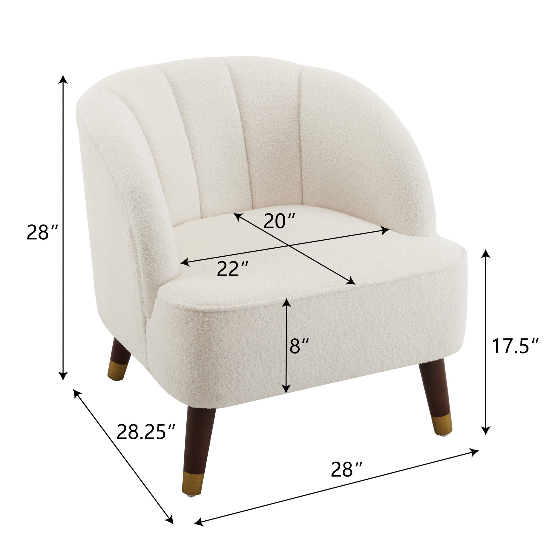 Upholstered Barrel Accent Chair With Wooden Legs White Rubberwood Boucle