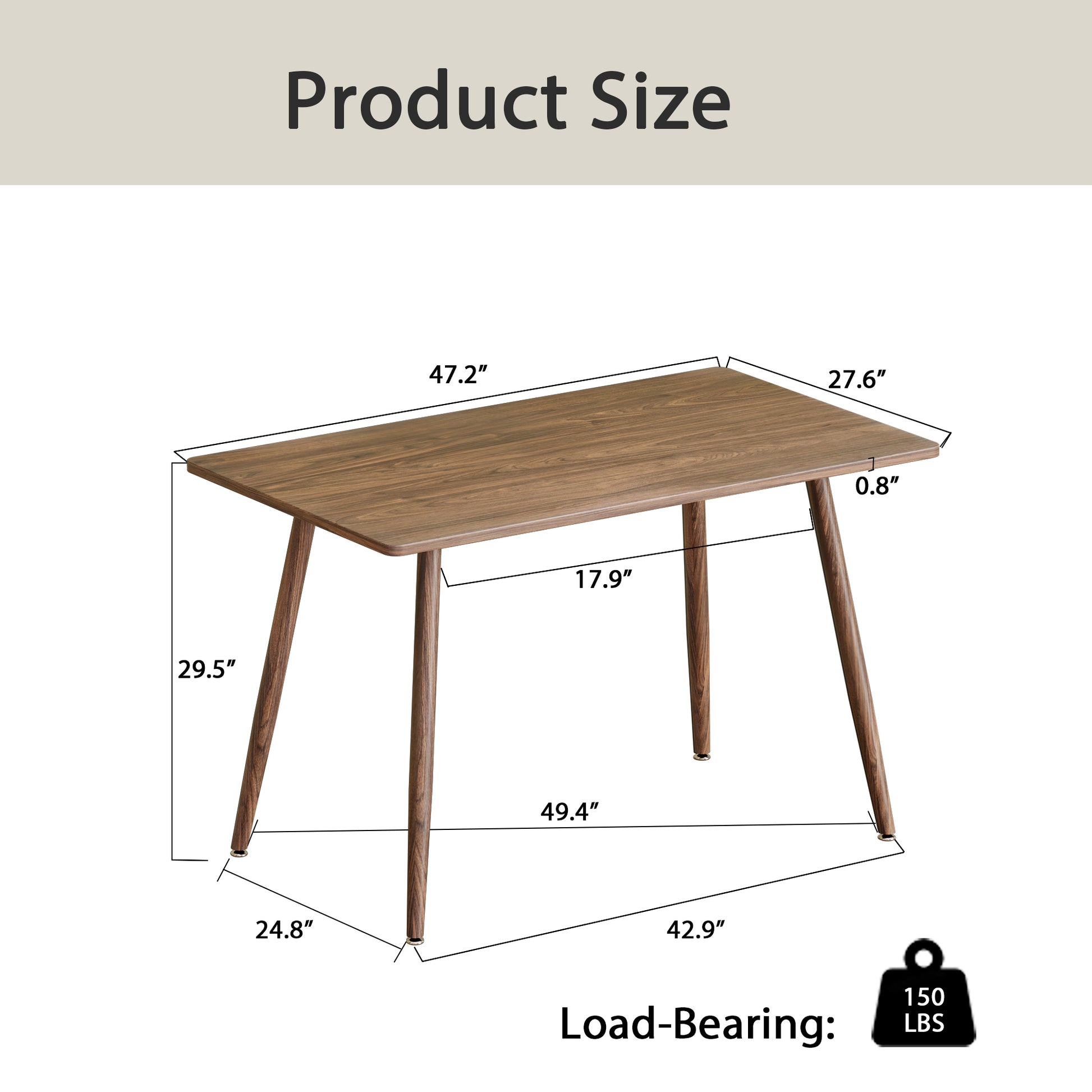 Modern Minimalist Mdf Desktop, Walnut Color Metal Legs, Small Sized Dining Table, Computer Desk, Office Desk, Kitchen Table, For 6 Seat.Suitable For Kitchen, Dining Room, Living Room Walnut Seats 4 Kitchen Round Mdf