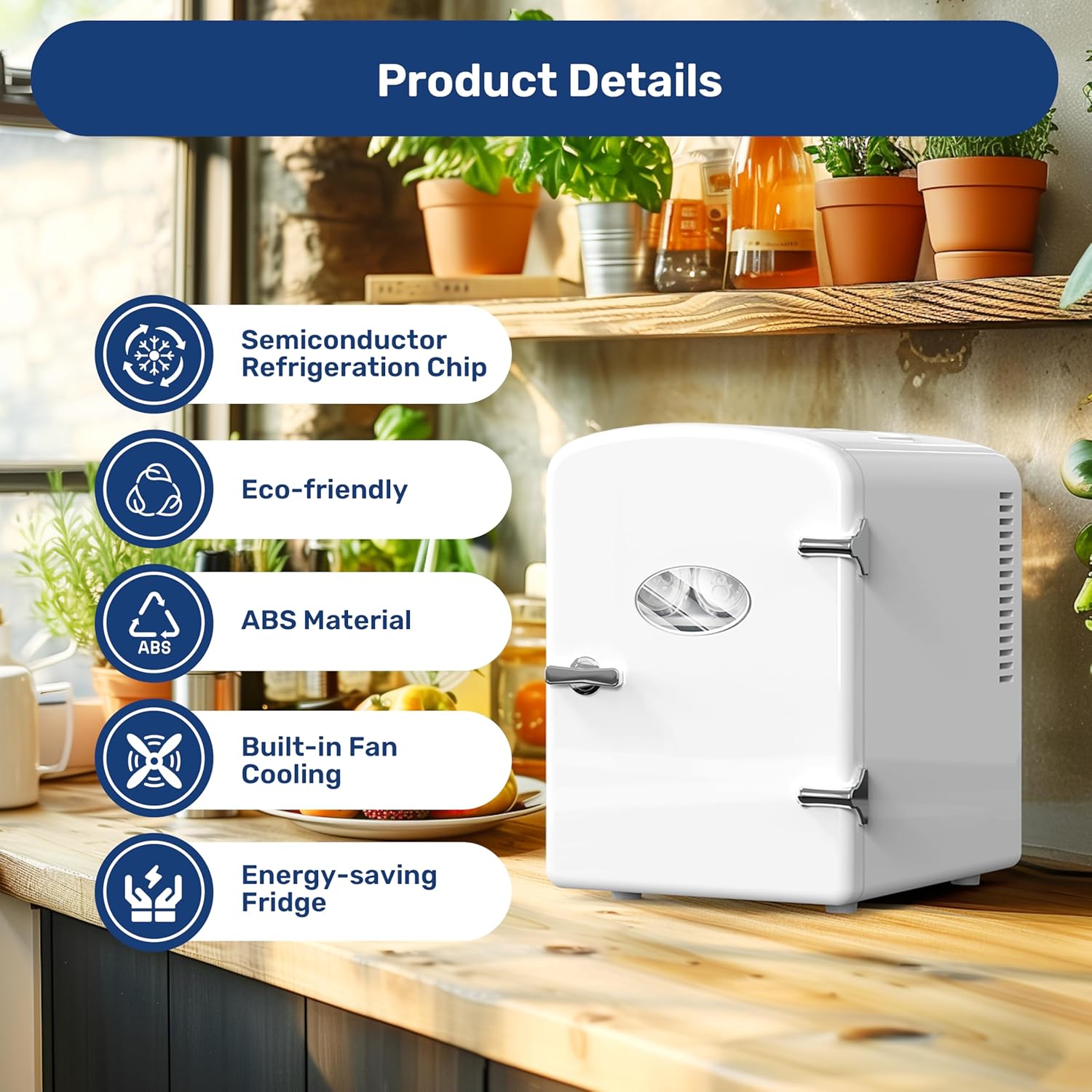9 Cans Compact Mini Fridge, Warmer And Cooler Portable Refrigerator With Observation, Freon Free & Eco Friendly, 6L With Window, White White Polypropylene