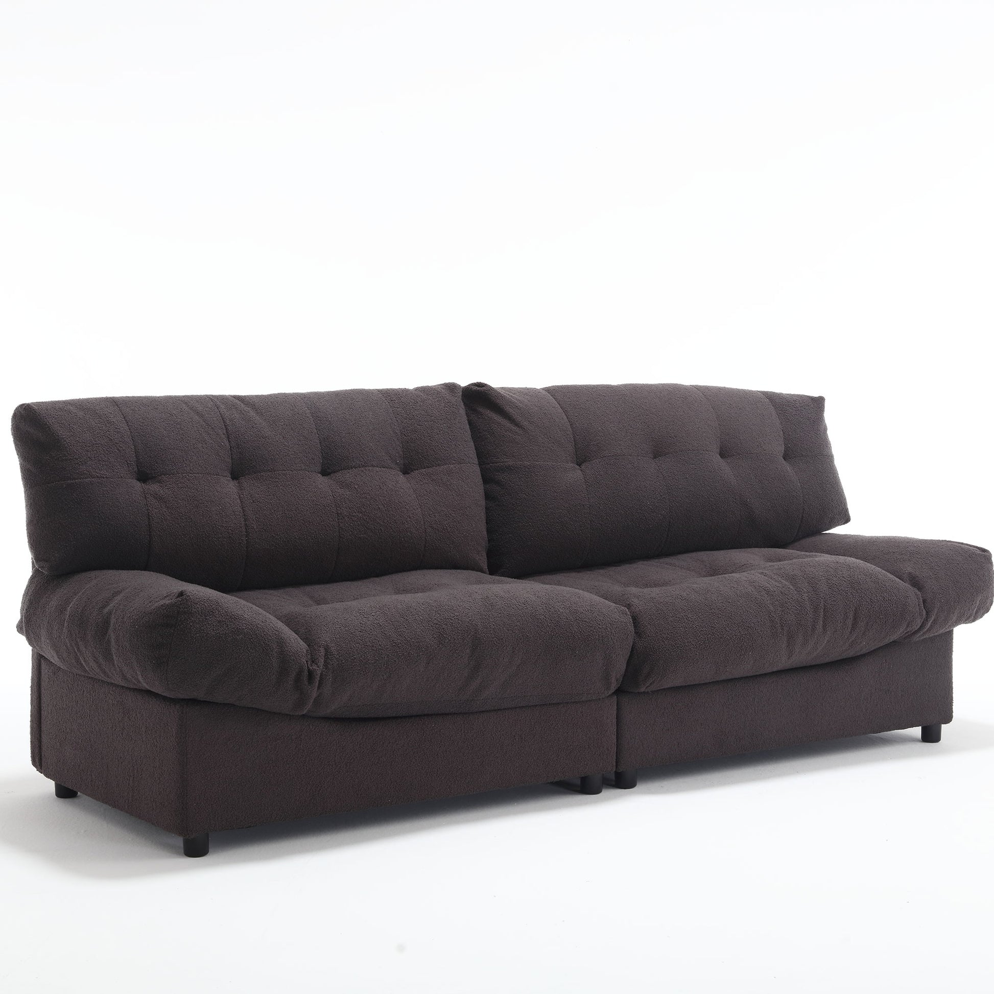 Cloud Style Sofa, Teddy Velvet Fabric, Comfy Padded Cloud Couch For Living Room, Apartment Dark Gray Light Brown Velvet Wood Primary Living Space Modern Polyester 2 Seat