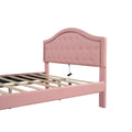 Queen Size Upholstered Platform Bed With Tufted Headboard, Led And 2 Drawers, Pink Box Spring Not Required Queen Pink Wood Bathroom Bed Frame Faux Leather Upholstered