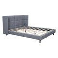 Queen Size Upholstered Platform Bed With Led Lights And U Shaped Headboard, Linen Fabric, Gray Queen Gray Wood Metal