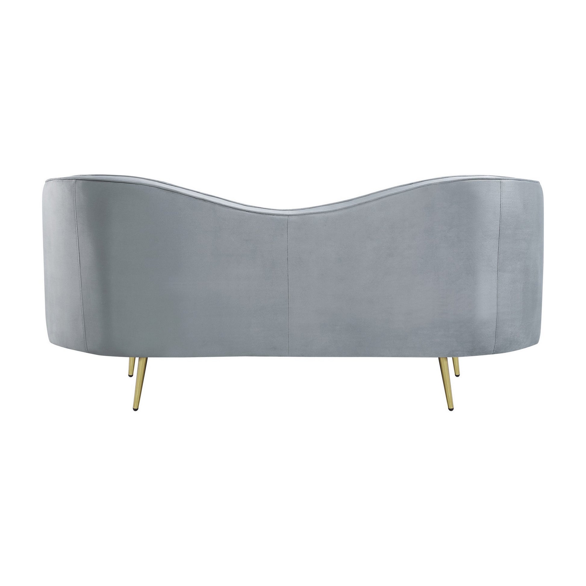 Enzo 74 Inch Modern Loveseat, Channel Tufted Kidney Shape, Gray And Gold Gray Wood 3 Seat