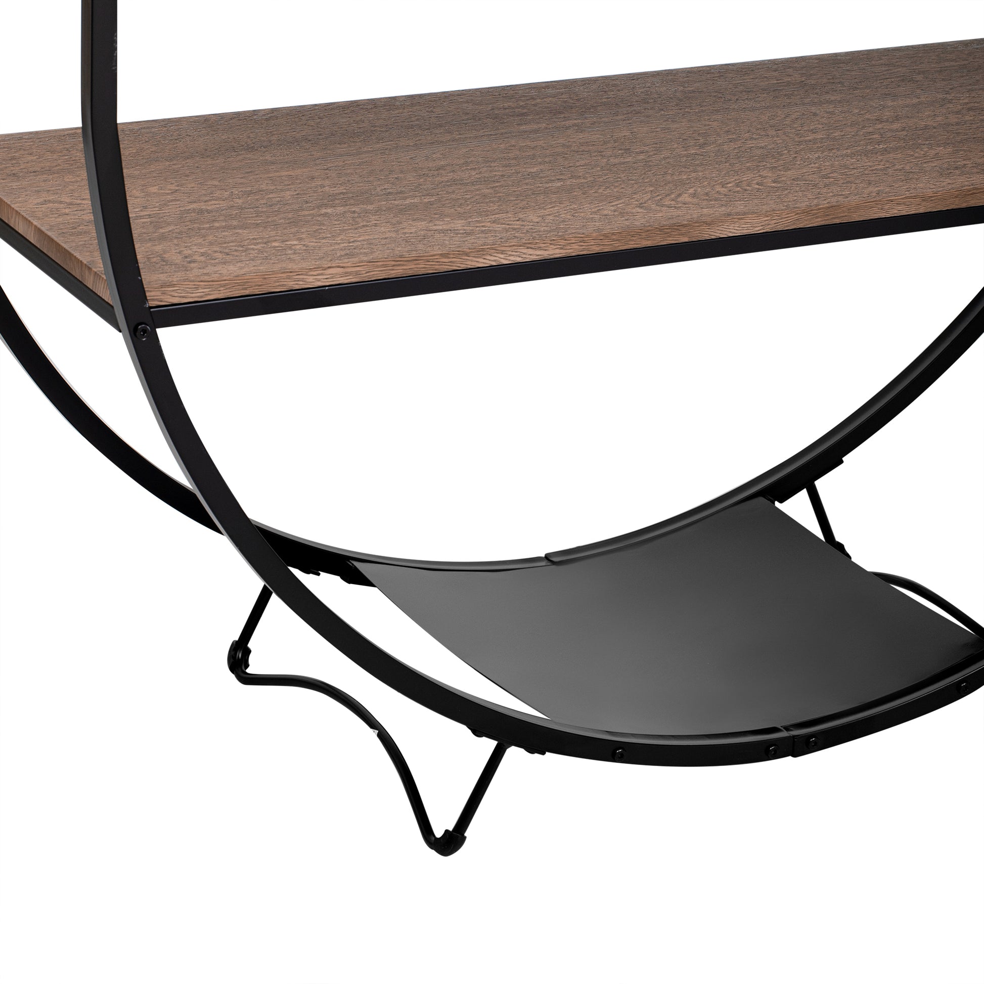 Rustic Industrial Design Demilune Shape Textured Metal Distressed Wood Console Table Dark Brown Dark Brown Mdf