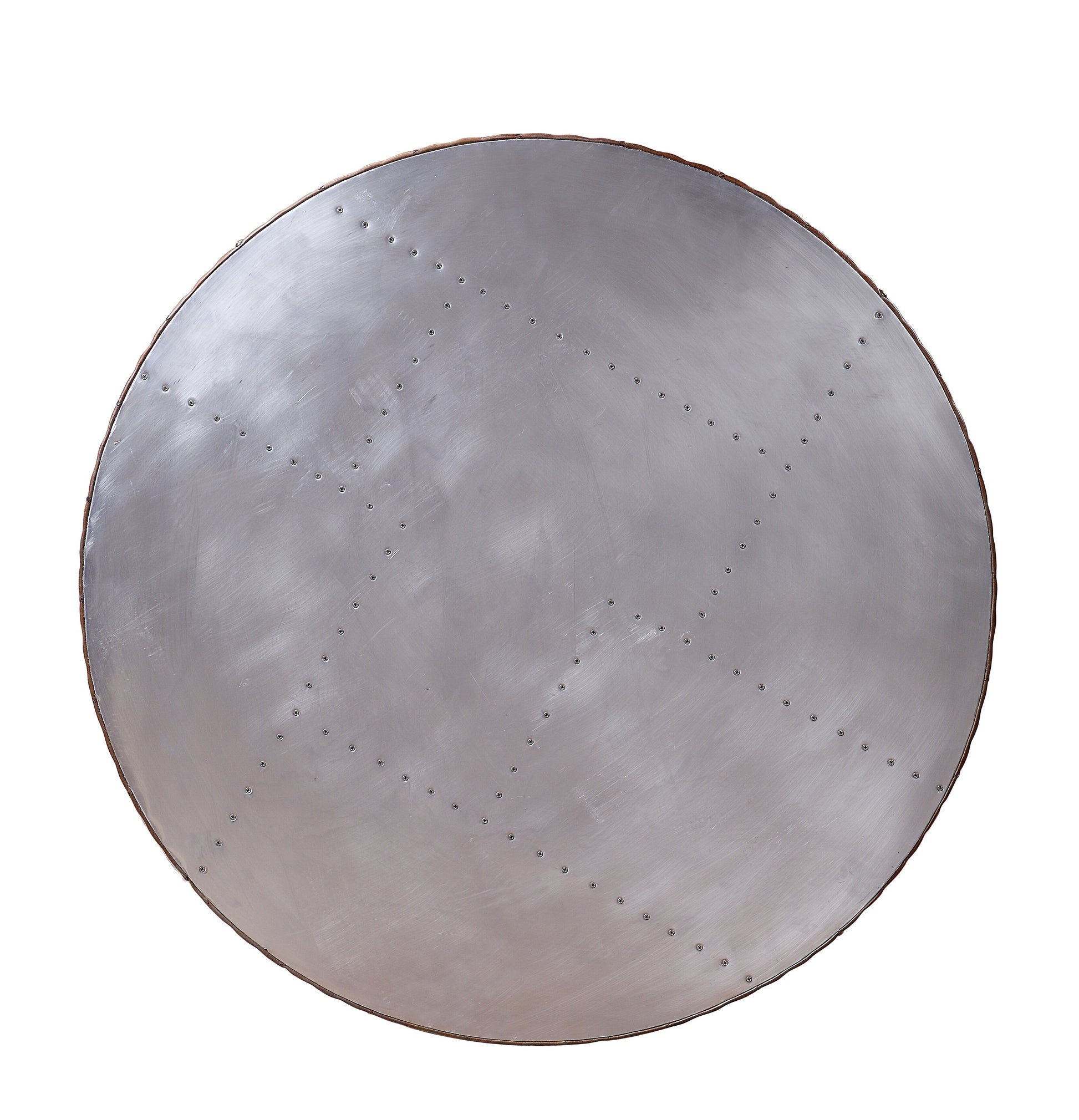 Aluminum And Cocoa Drum Coffee Table Brown Gold Primary Living Space Modern Round Genuine Leather Sled