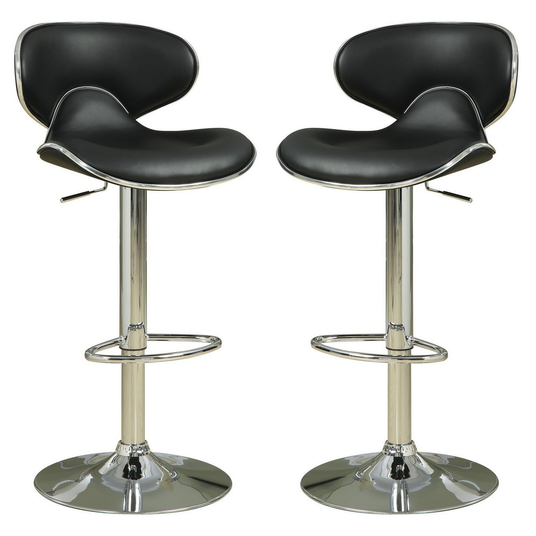 Swivel Adjustable Bar Stool, Black, Set Of 2 Black And Silver Fabric