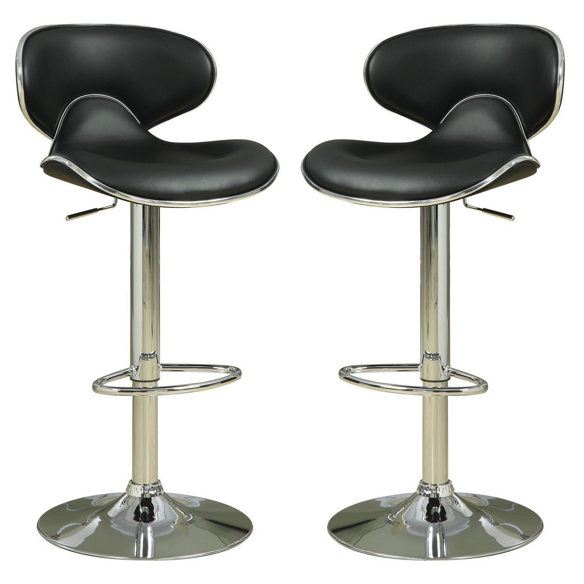 Swivel Adjustable Bar Stool, Black, Set Of 2 Black And Silver Fabric
