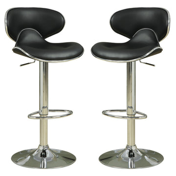 Swivel Adjustable Bar Stool, Black, Set Of 2 Black And Silver Fabric