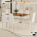 Table And Chair Set.Large Modern Rectangular Table With Brown Glass Top And Silver Metal Legs. Paired With 6 White Chairs With Checkered Armless High Back Pu Cushion And Silver Metal Legs. Silver,White Seats 6 Glass Metal