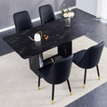 Table And Chair Set.This Modern Dining Table With Mdf Marbled Design Gives You A Luxurious And Elegant Feel.Paired With Multiple Chairs With Pu Artificial Leather Backrest Cushions And Black Legs. Black Seats 4 Mdf
