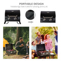 Outsunny 2 Burner Propane Gas Grill Outdoor Portable Tabletop Bbq With Foldable Legs, Lid, Thermometer For Camping, Picnic, Backyard, Black Black Carbon Steel