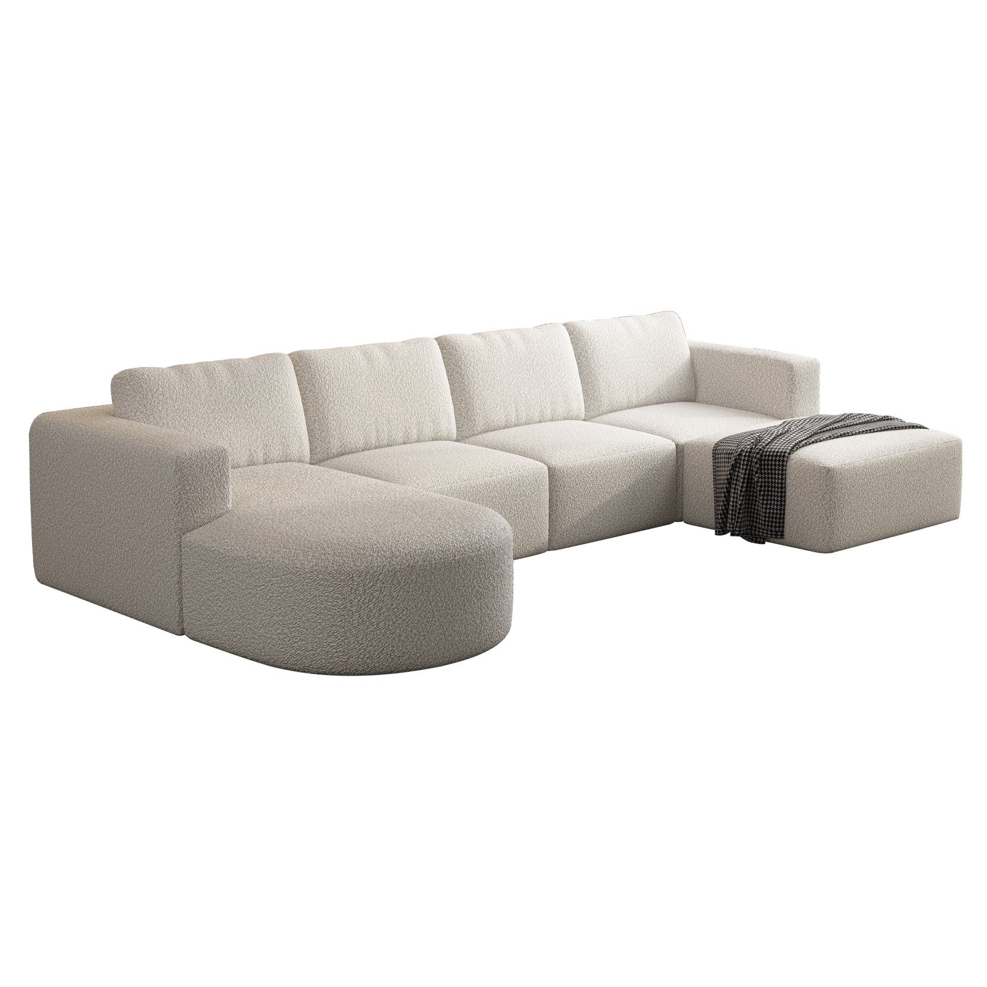 133.84*70.86 Modular Sectional Sofa Sleeper Couch, Sectional Sofa With Chaise And Ottoman, Convertible U Shaped Modular Sofa Set. Compressed Sponge, White. Combo 2A B C D White Primary Living Space Soft Minimalist,Modern Foam Spring 6 Seat