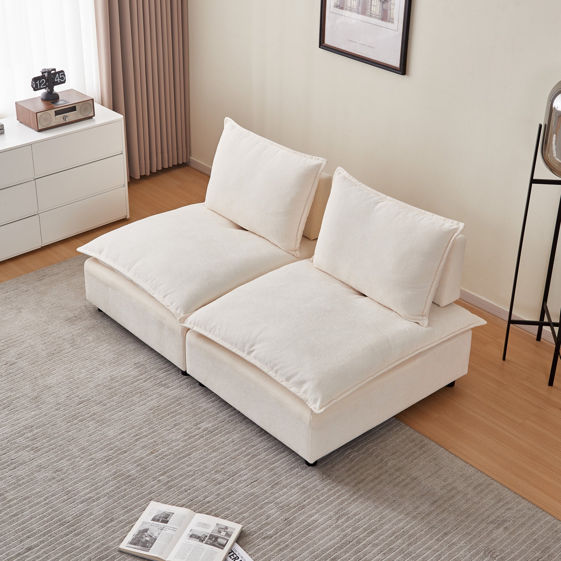 Modern 2 Seater Armless Sofa Couch For Living Room Modular Design, Ultra Soft Chenille Fabric, Easy Assembly, Sturdy Frame, Stylish And Comfortable Perfect For Apartments Beige Foam Chenille 2 Seat