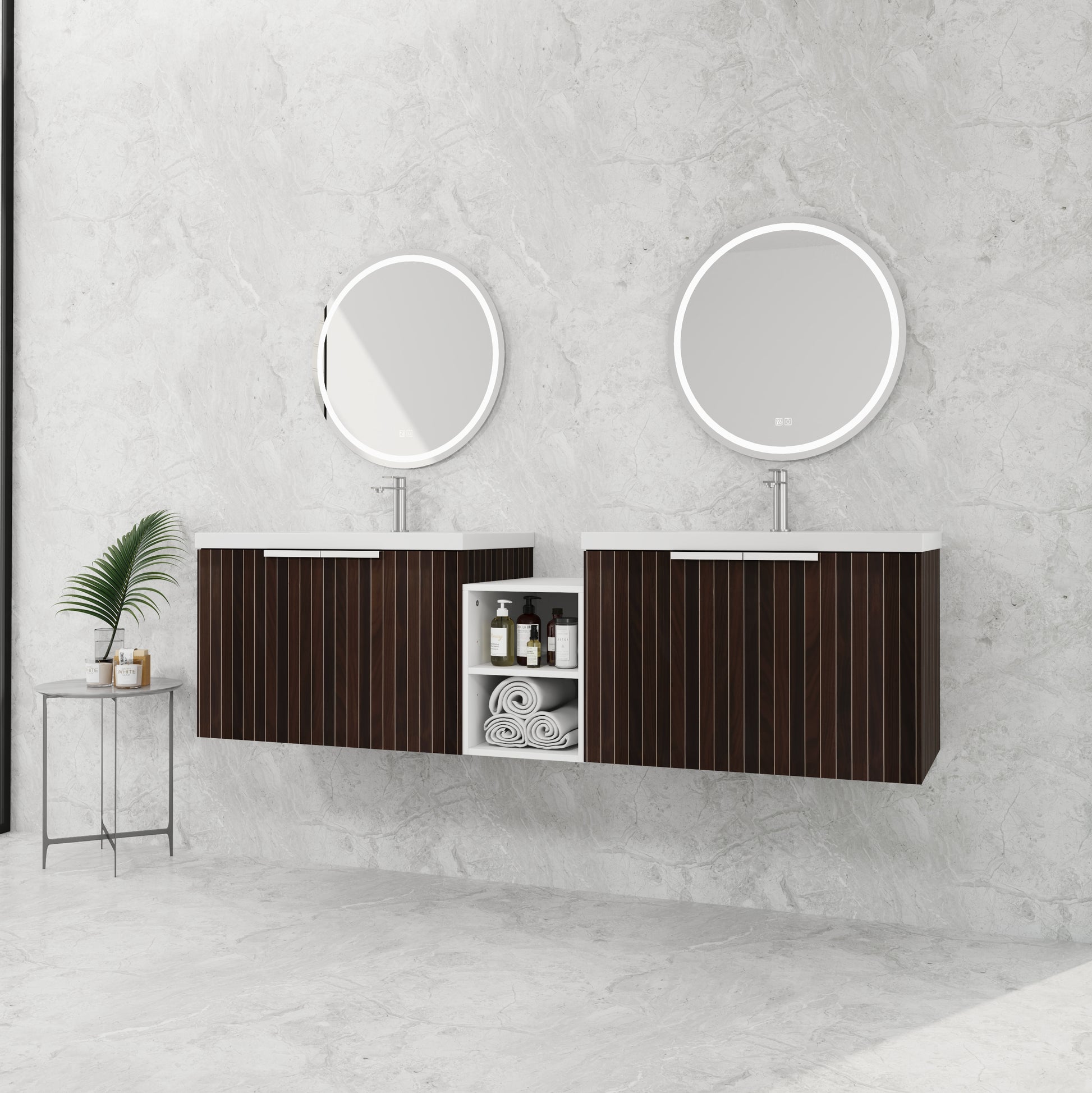 72 Inch Soft Close Doors Bathroom Vanity With Sink, A Small Storage Shelves, 30" And 12" Combination Cabinet, Kd Packing Silver Brown Stripe Bathroom Modern Plywood