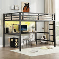 Metal Full Size Loft Bed With Power Outlet And Led Lighted, Space Saving, Noise Reduced, Black Full Black Metal