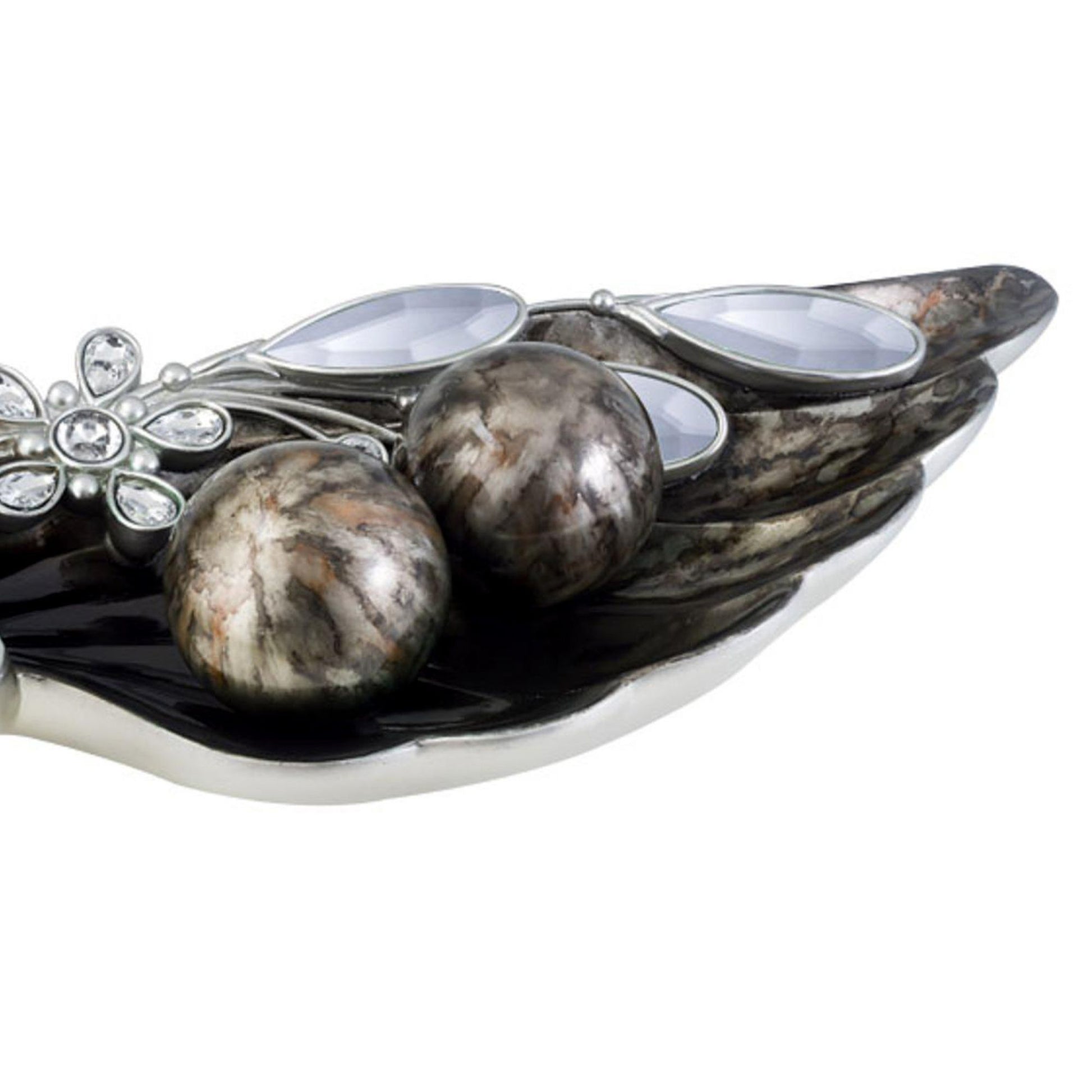 21.25" Long Polyresin Decorative Bowl "Balleria" W Black Finish And Gold Design Black Polyresin