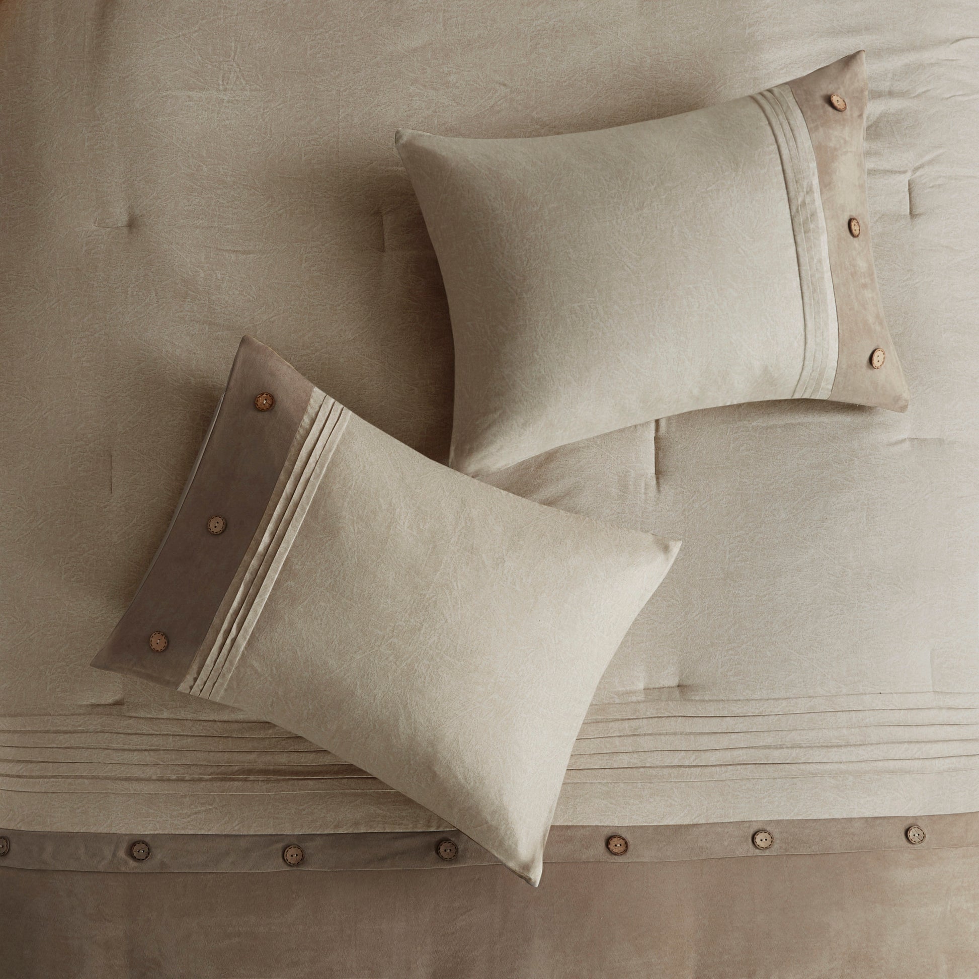 7 Piece Faux Suede Comforter Set Tan Cal King California King Tan Polyester