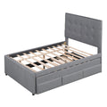 Full Size Upholstered Platform Bed With Pull Out Twin Size Trundle And 3 Drawers, Gray Full Gray Upholstered