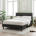 Upholstered Platform Bed Square Stitch Queen Grey Wood Upholstered
