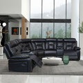 Manual Reclining Sofa Faux Leather Sofa Set Black Black Pu 5 Seat
