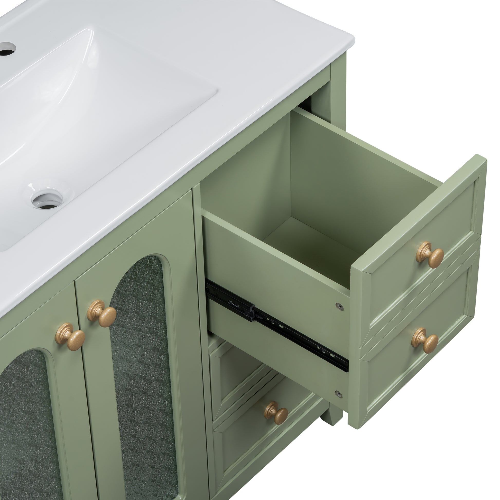 36 Inch Bathroom Vanity With Two Soft Close Doors, Adjustable Shelves And Three Soft Close Drawers Green Bathroom Solid Wood Mdf