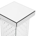11.8'' Silver Square Mirrored End Table With Led Lights, Modern Side Table With Crystal Inlay For Living Room, No Assembly Required Silver Mirrored Finish Luxury,Modern Square Mdf Glass