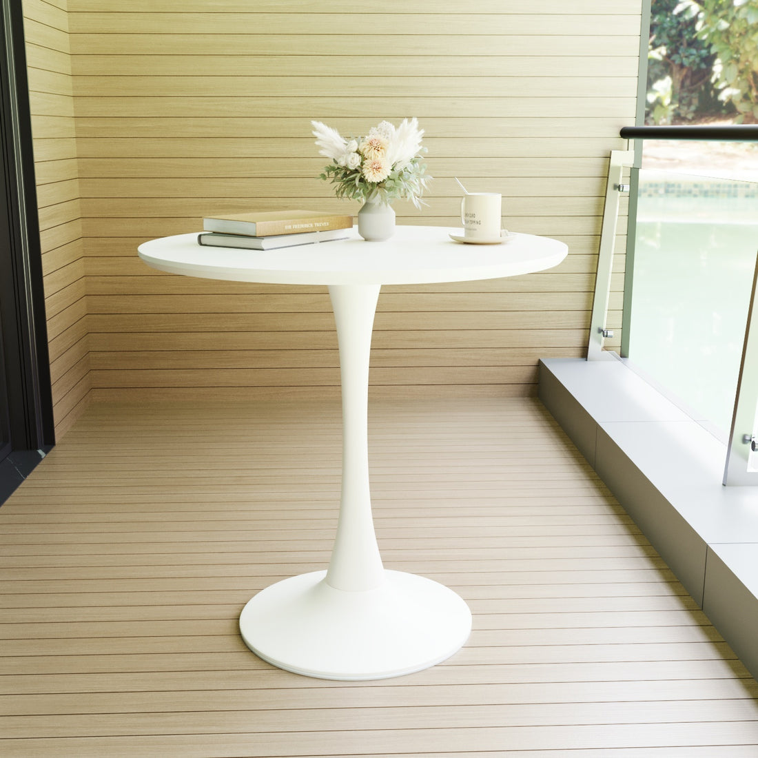 White Round Dining Table, 31.5" Tulip Table Kitchen Dining Table 2 4 People With Mdf Table Top & Pedestal Base, Mid Century End Table Leisure Coffee Table Office Living Room Table White Mdf