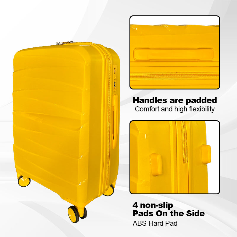 Hardside Luggage Sets 3 Pieces, Expandable Luggages Spinner Suitcase With Tsa Lock Lightweight Carry On Luggage 20Inch 24Inch 28Inch Antique Yellow Polypropylene