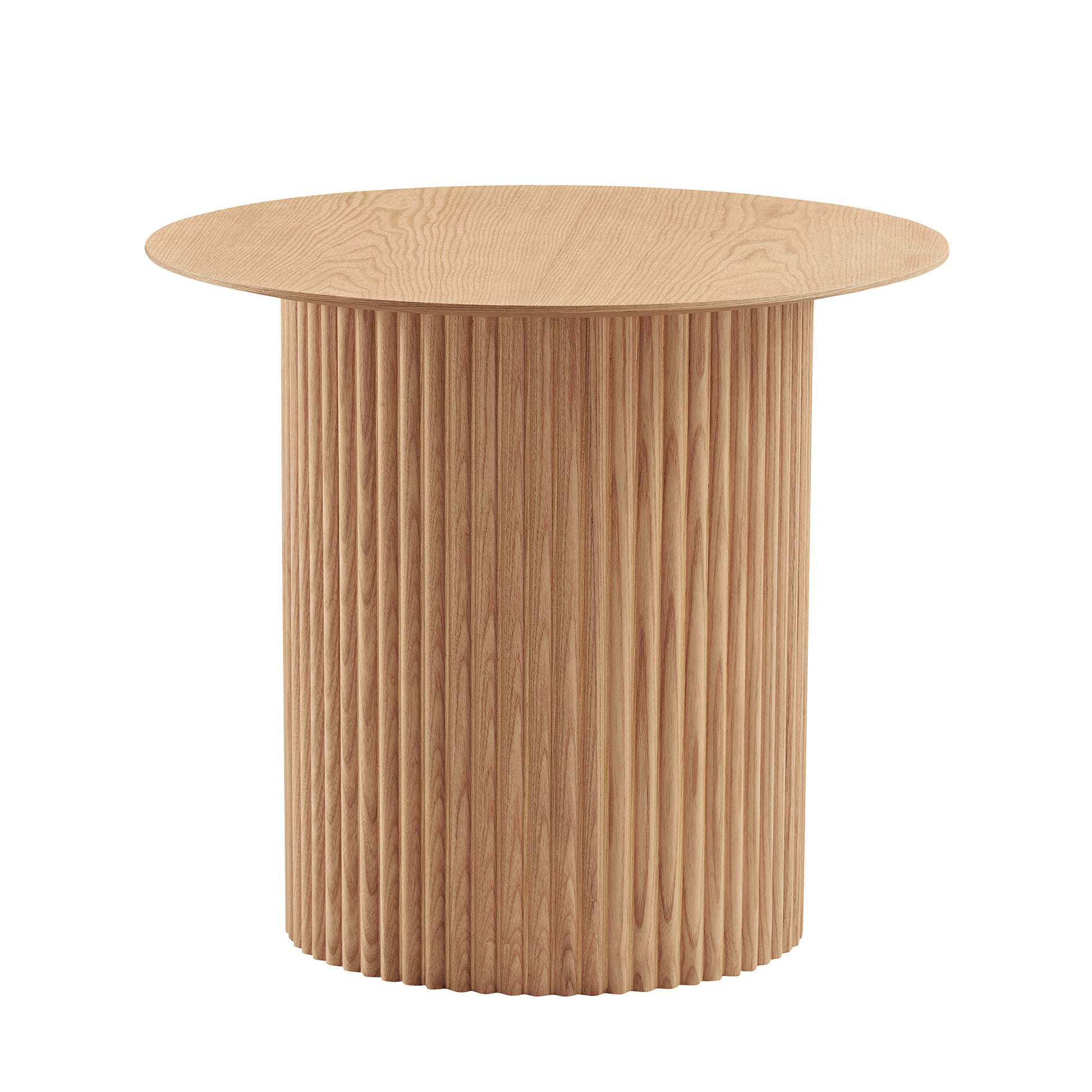 17.71 Inch Round Fluted Side Table Circle Small Accent Table For Living Room Mid Century Circle Bedside Table For Bedroom Oak Oak Mdf