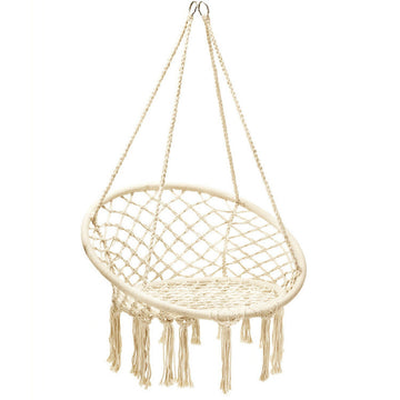 Hanging Macrame Hammock Chair With Handwoven Cotton Backrest Natural Cotton