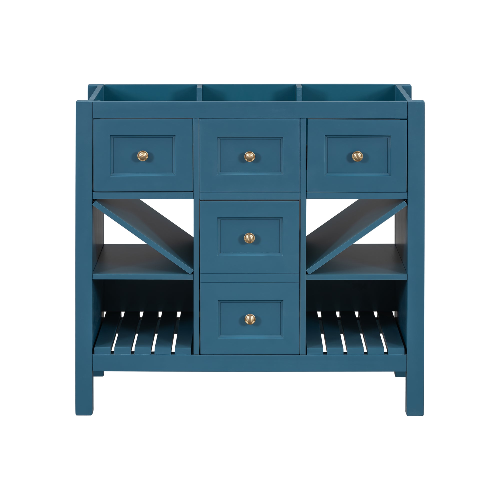 36'' Bathroom Vanity Without Sink, Solid Wood Frame Bathroom Storage Cabinet, Freestanding Vanity With 5 Drawers& Soft Closing Doors Not Include Basin Sink Blue Bathroom Solid Wood Mdf