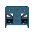 36'' Bathroom Vanity Without Sink, Solid Wood Frame Bathroom Storage Cabinet, Freestanding Vanity With 5 Drawers& Soft Closing Doors Not Include Basin Sink Blue Bathroom Solid Wood Mdf
