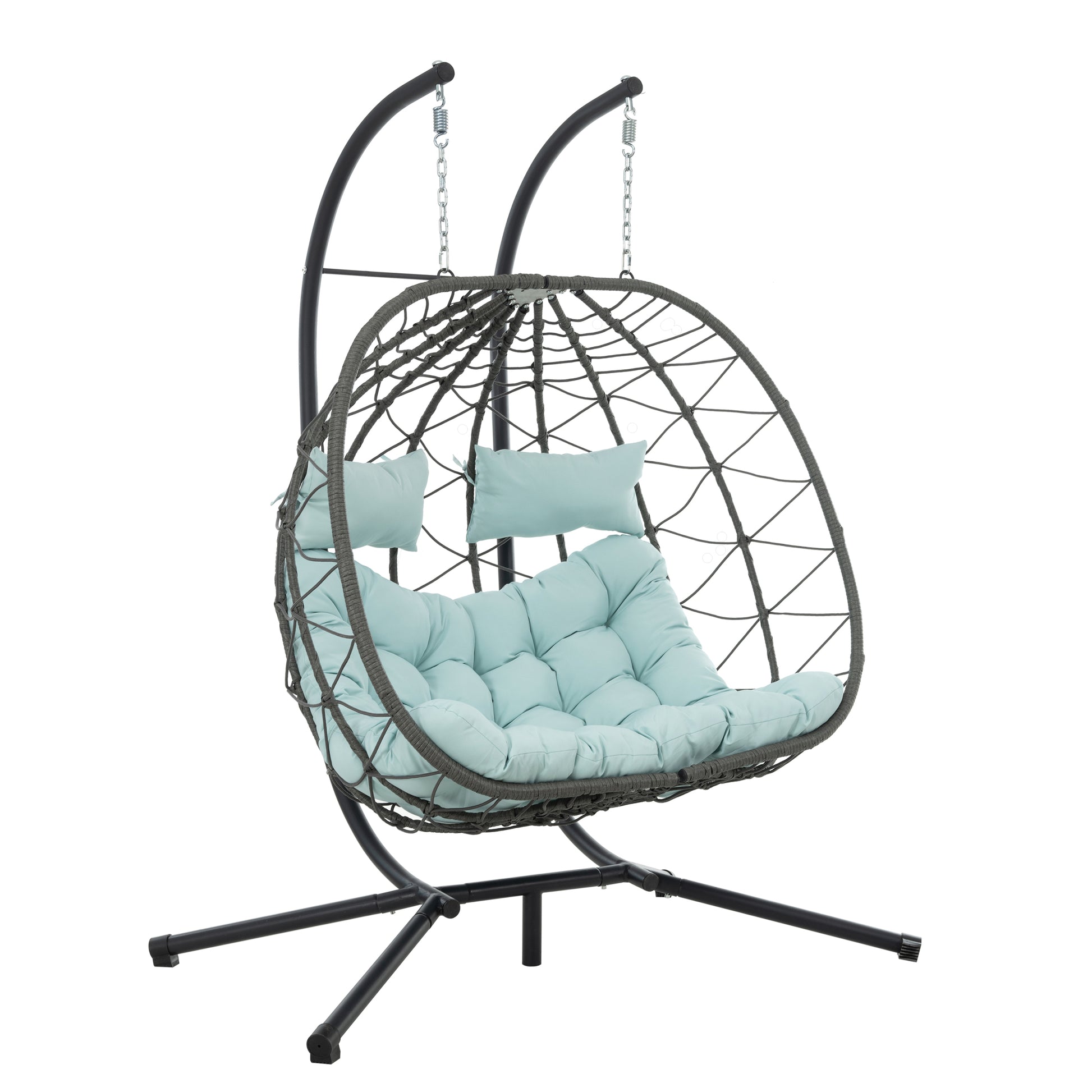 2 Persons Egg Chair With Stand Indoor Outdoor Swing Chair Patio Wicker Hanging Egg Chair Hanging Basket Chair With Stand For Bedroom Living Room Balcony Gray Steel