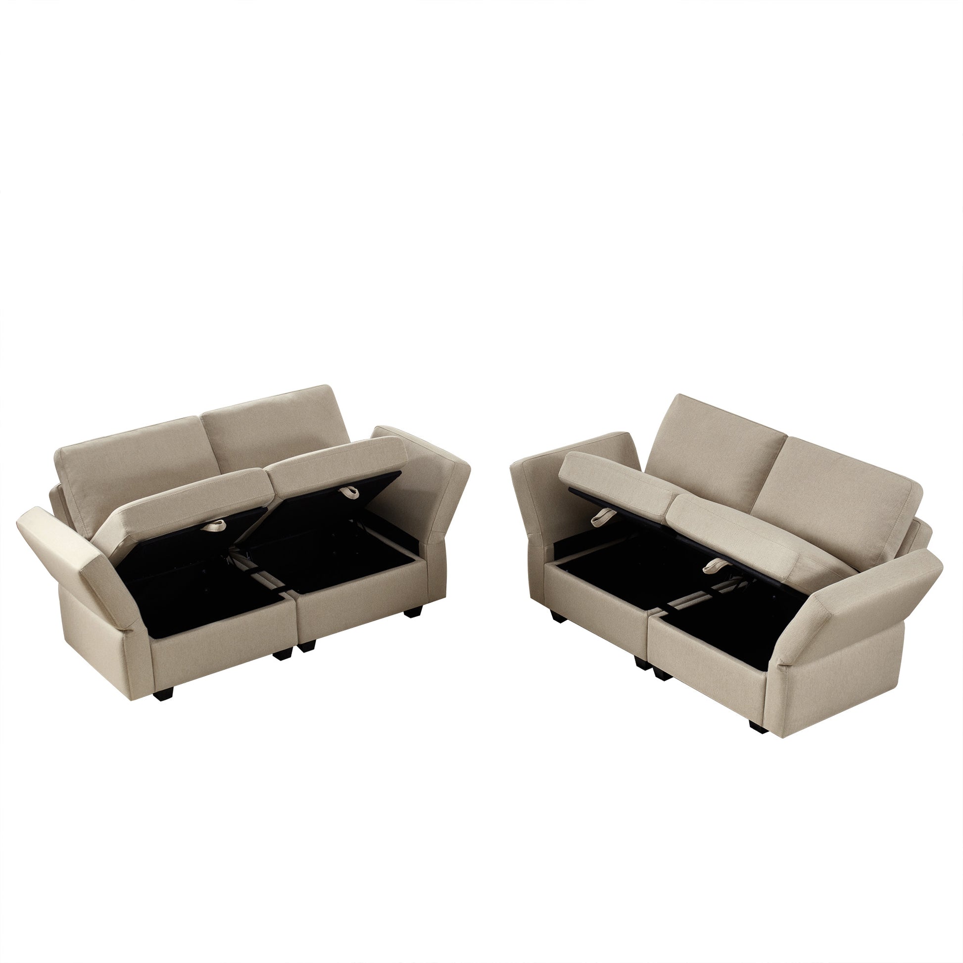 Living Room Furniture Sets, 2 Piece Comfy Upholstered Sofa Couch Set, Mid Century Modern Loveseat Sofa Sets With Storage Space Small Spaces Under Seats, Adjustable Arms And Backs Beige Beige Polyester 4 Seat