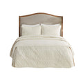 3 Piece Split Corner Pleated Quilted Bedspread Cream Queen Cream Polyester