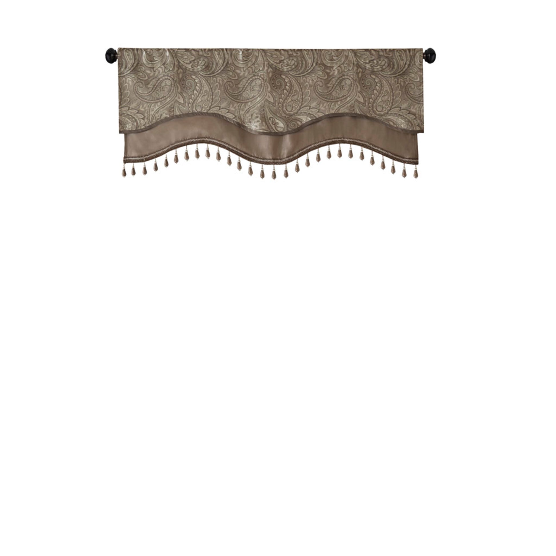 Jacquard Window Rod Pocket Valance With Beads Blue Brown 50X18" Blue Brown Polyester