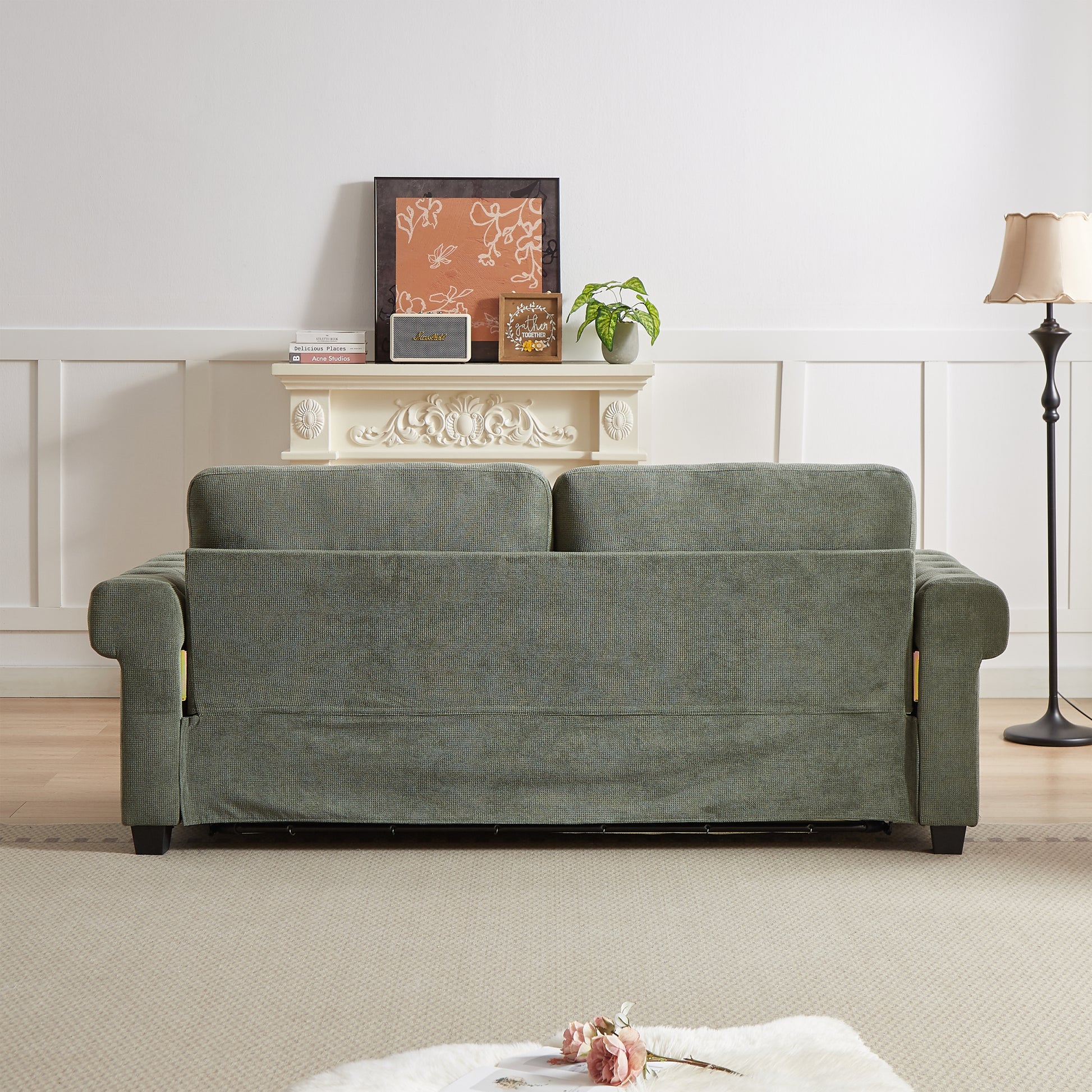 Fx 83.8" Convertible Sleeper Sofa Bed, 2 In 1 Pullout Sofa Bed, Polyester Sleeper Sofa Bed With Folding Mattress, Living Room Pullout Sofa Bed, Apartment Small Space Sofa Sleeper Green Polyester Pine Foam Fabric 3 Seat