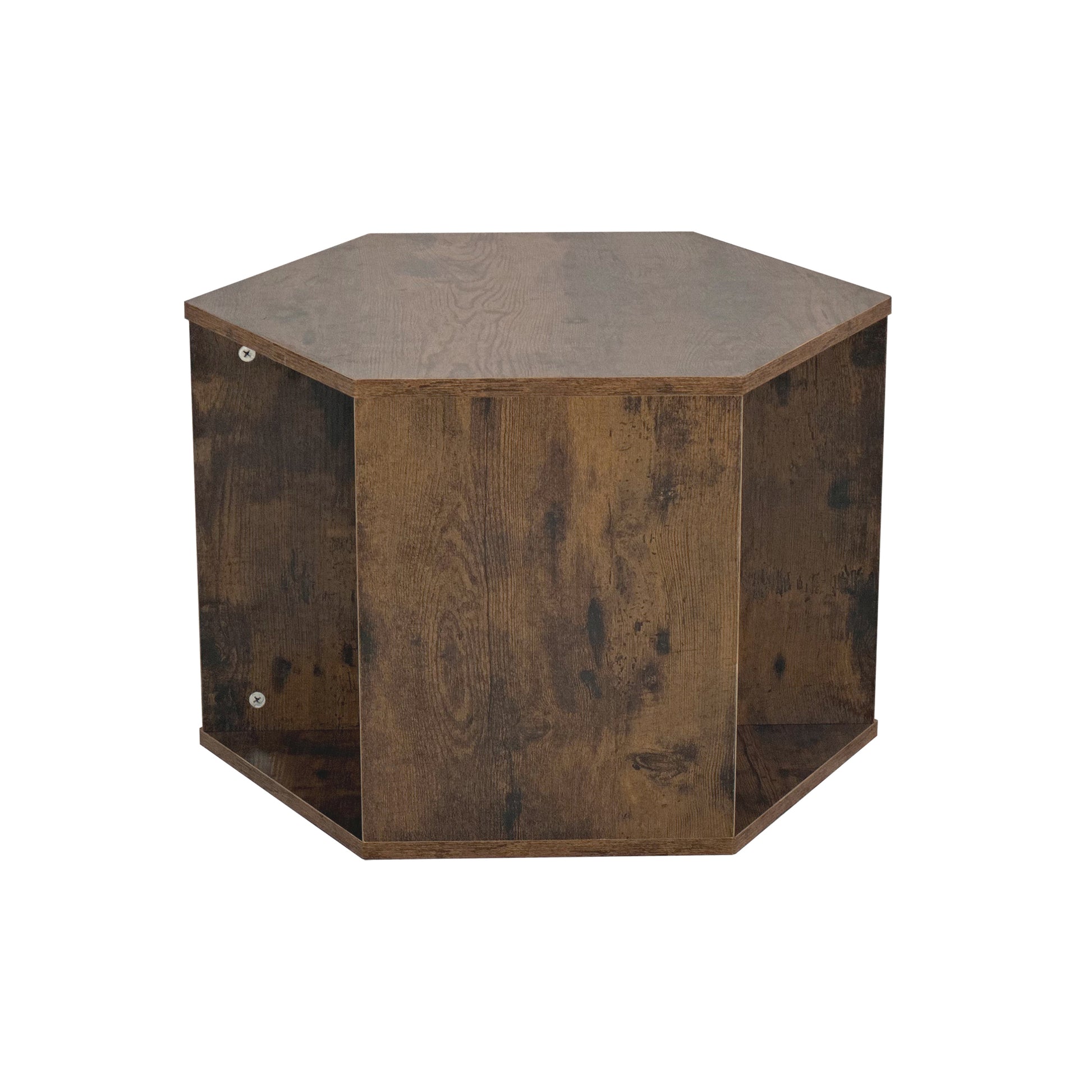 47.24'' Hexagonal Coffee Table Side Table Nightstand Antique Wood 2Pcs Antique Brown Mdf