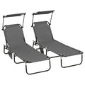Outsunny Folding Chaise Lounge Pool Chairs, Outdoor Sun Tanning Chairs With Canopy Shade, Reclining Back, Steel Frame And Side Pocket For Beach, Yard, Patio, Dark Gray Dark Grey Steel